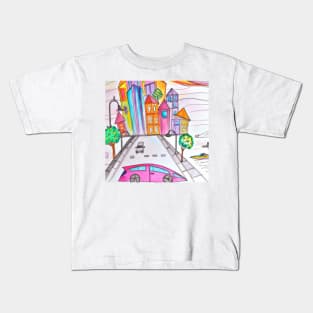 Futuristic City Pencil Drawing Kids T-Shirt